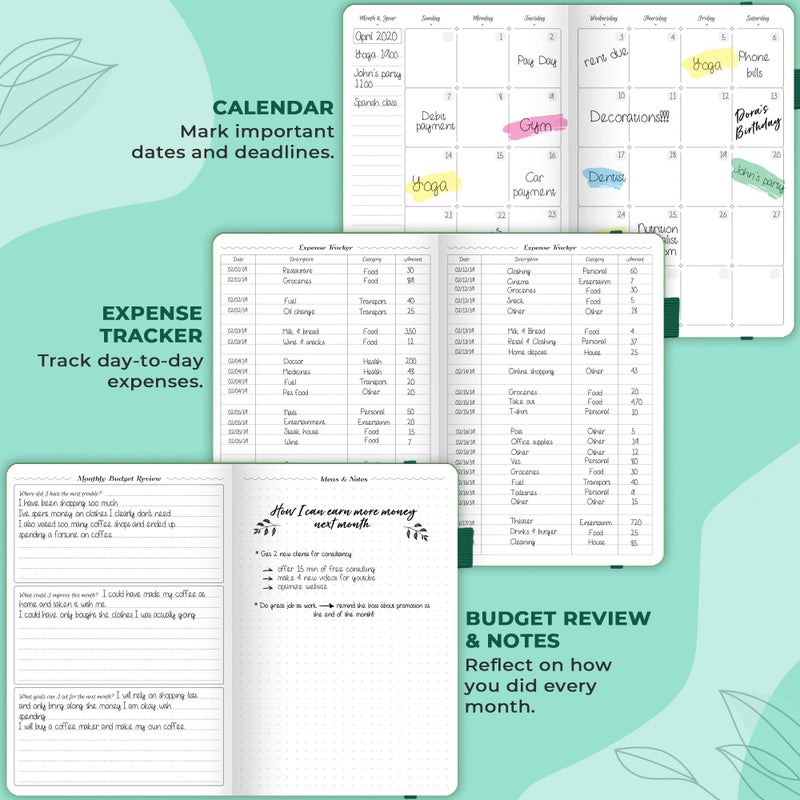 GoGirl Budget Planner â€“ Monthly Financial Planner Organizer Budget Book. Expense Tracker Notebook Journal to Control Money, Compact (Emerald) - Image 5